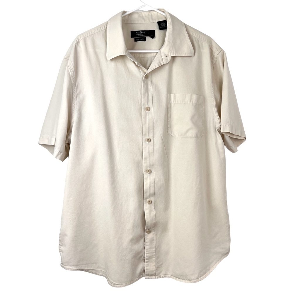 Nat Nast Silk Cotton Blend Button Down Shirt Cream Colored Size Large